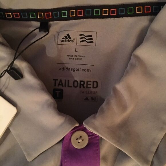 New Adidas Color Block Gray Purple pink Polo Shirt L Tidewater N Myrtle Beach - Picture 4 of 9